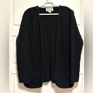 Size M Vintage Black Ribbed Knit Open Cardigan